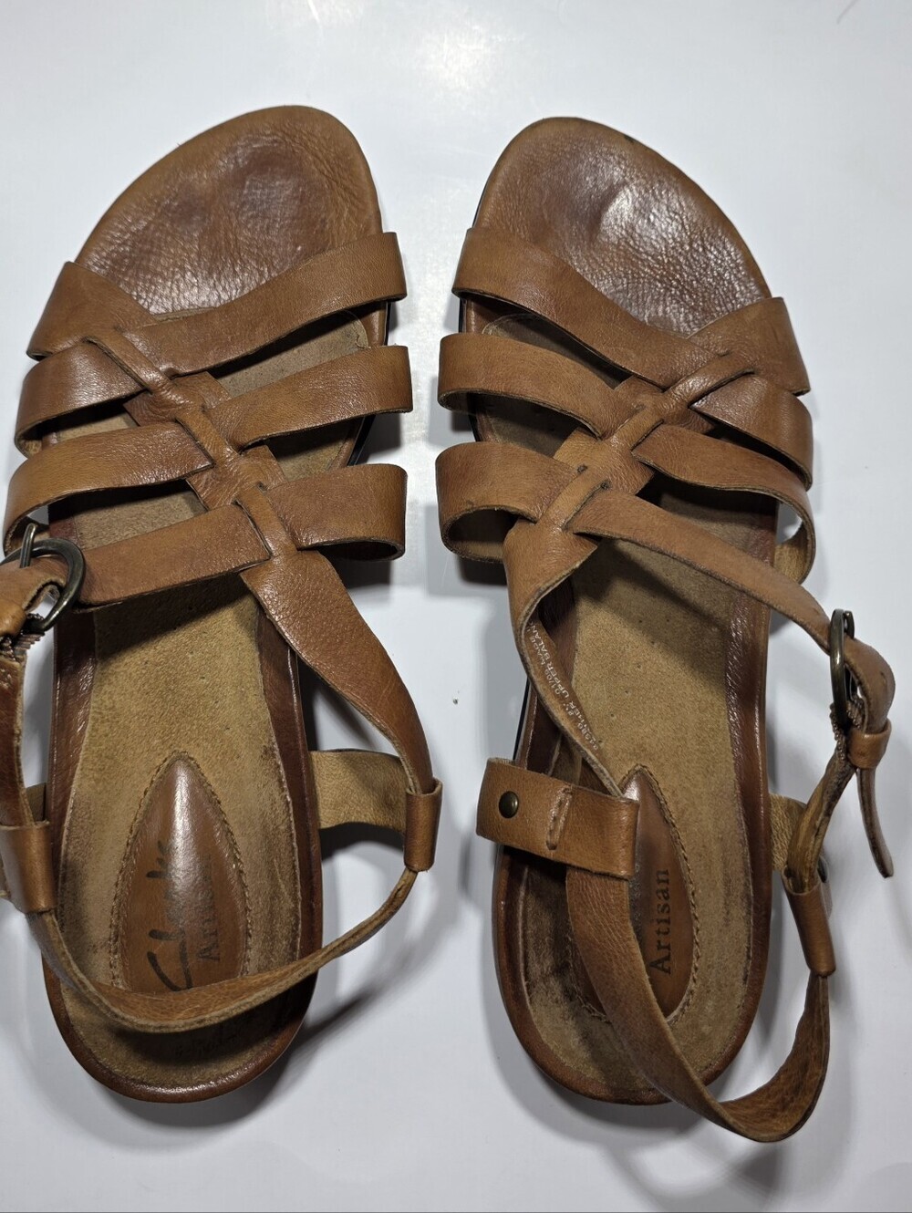 Clarks Artisan Women's Brown Leather Strappy Sandals Ankle Strap Comfort Size 8M
